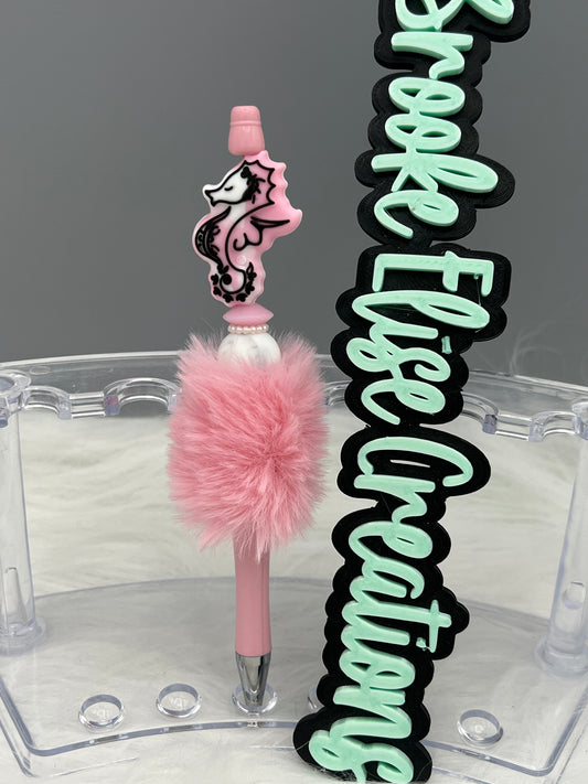 Pink seahorse fluffy pen