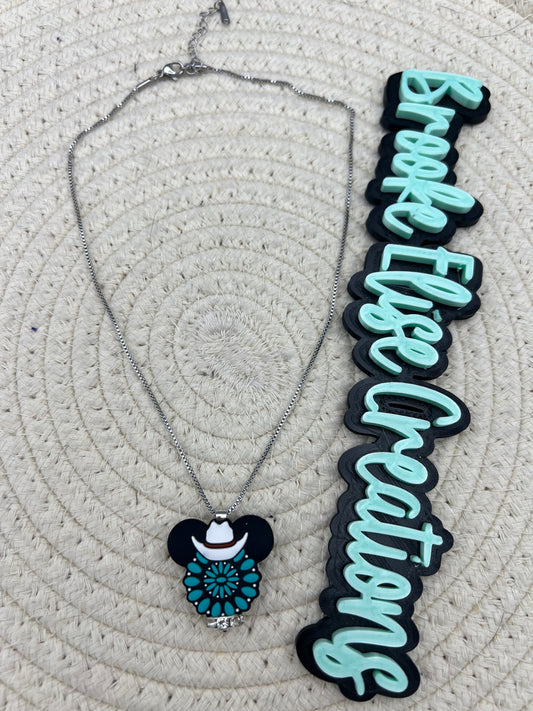 Teal mouse mama necklace